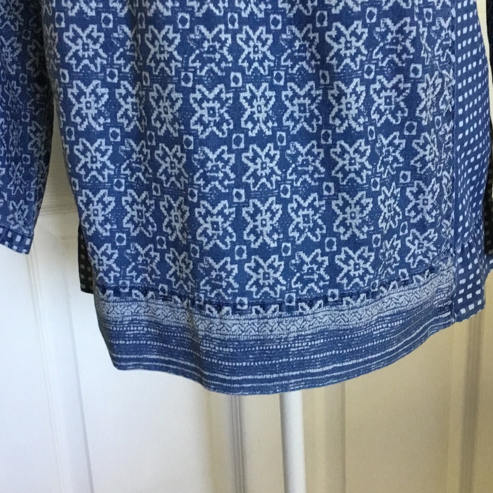 J. Crew Blue and White Boho Smock Top  Long-Sleeve Blouse Size 10 - Picture 3 of 9